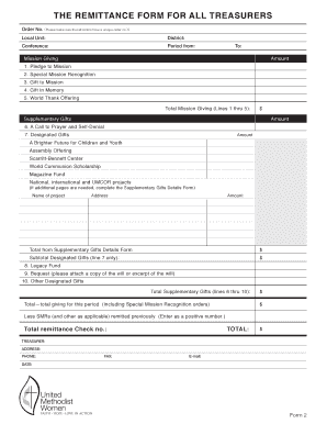 Remittance Form for Treasurers