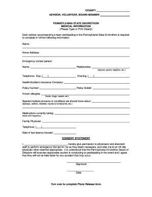 Pennsylvania State Envirothon Medical and Photo Release Forms