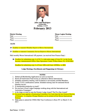 Moose Legion Meeting Schedule and Deadlines