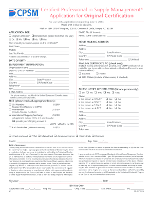 Application for Original Certification