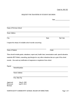 Request for Transfer of Student Records