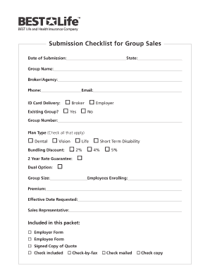 Submission Checklist for Group Sales