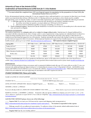 UTSA Confirmation of Financial Resources Form