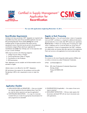 Certified in Supply Management Recertification Application