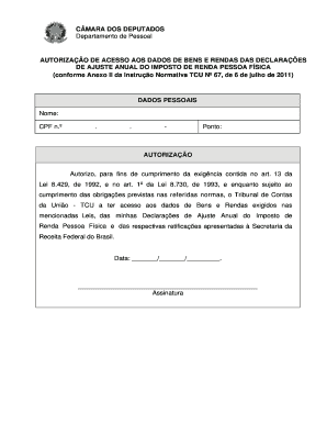 AUTORIZAÇÃO DE ACESSO AOS DADOS DE BENS E RENDAS DAS DECLARAÇÕES