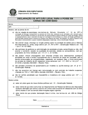 Declaração de Aptidão Legal para a Posse em Cargo em Comissão
