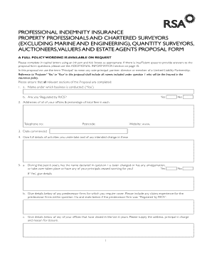 Professional Indemnity Insurance Proposal Form