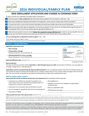 SoloCare Individual/Family Plan Enrollment Form
