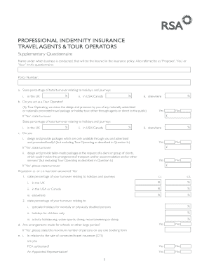 Professional Indemnity Insurance Questionnaire for Travel Agents
