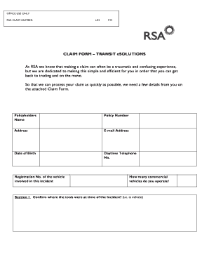 RSA Transit eSolutions Claim Form