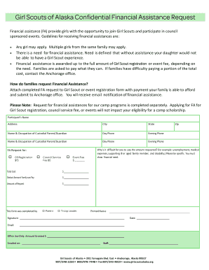Girl Scouts Financial Assistance Request Form