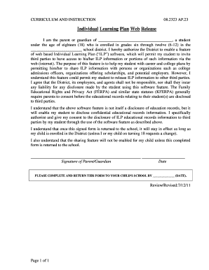Individual Learning Plan Web Release Form
