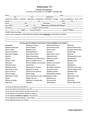 Patient Intake Form for Chiropractic Care