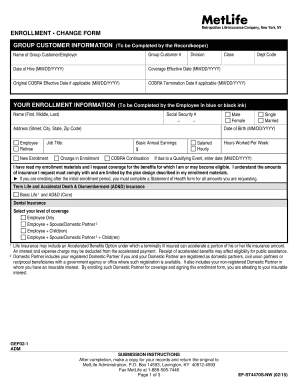 MetLife Enrollment Change Form