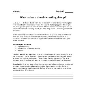 Thumb Wrestling Science Lab Activity