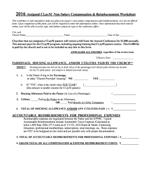 Non-Salary Compensation & Reimbursement Worksheet