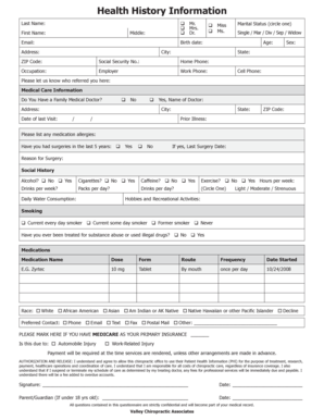 Patient Health History Form