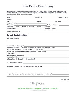 New Patient Case History Form
