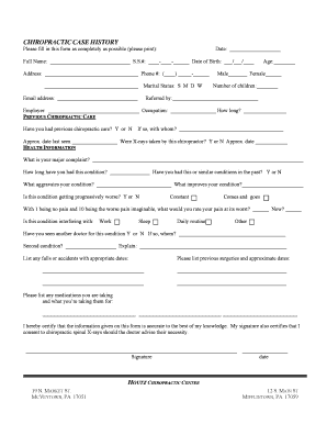 Chiropractic Case History Form