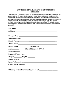 Kilworth Chiropractic Clinic Patient Intake Form