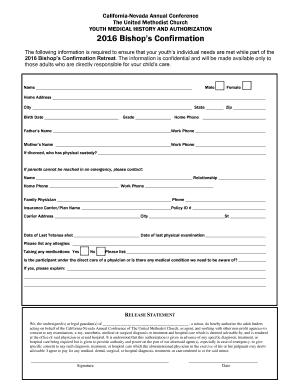 Youth Medical History and Authorization Form