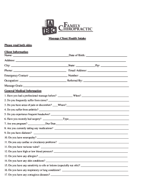 Massage Client Health Intake Form