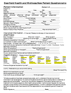 Deerfield Health and Wellness New Patient Questionnaire