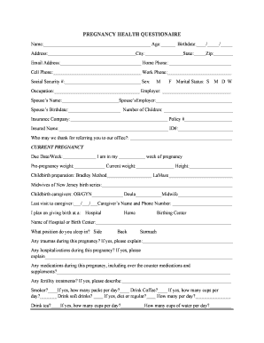 Pregnancy Health Questionnaire