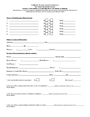 Family Camp Medical Authorization and History