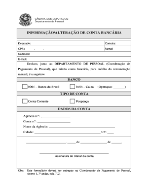 INFORMAÇÃO/ALTERAÇÃO DE CONTA BANCÁRIA