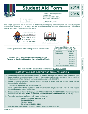 Student Aid Form 2014