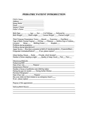 Pediatric Patient Introduction Form