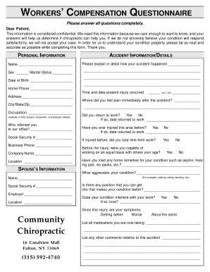 Workers Compensation Questionnaire