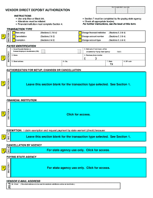 Vendor Direct Deposit Authorization Form