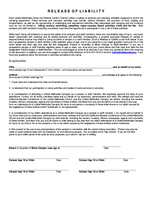 United Methodist Camp Release of Liability