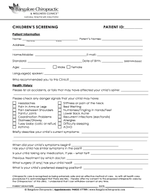 Children’s Screening Form
