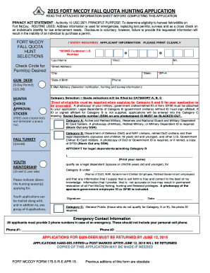 2015 Fort McCoy Quota Hunting Application