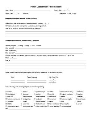 Patient Questionnaire Non-Accident Form