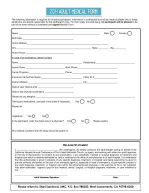 Adult Medical Form