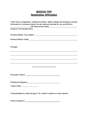 Mission Trip Registration Affirmation