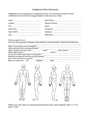 Client Intake Form for Massage Therapy