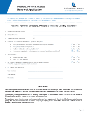 Directors Officers Trustees Liability Insurance Renewal Application