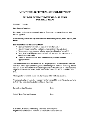 Monticello Central School District Self-Directed Student Release Form