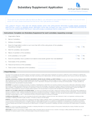 Subsidiary Supplement Application