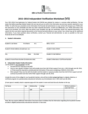 2015–2016 Independent Verification Worksheet