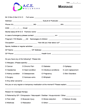 Massage Therapy Client Intake Form