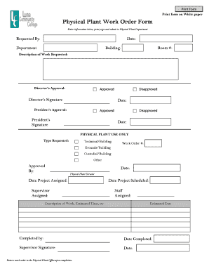 Print form on White paper Physical Plant Work Order Form - luna