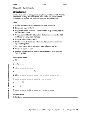Earth's Interior Vocabulary Worksheet