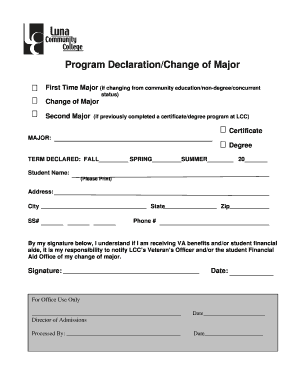 Program Declaration/Change of Major Form