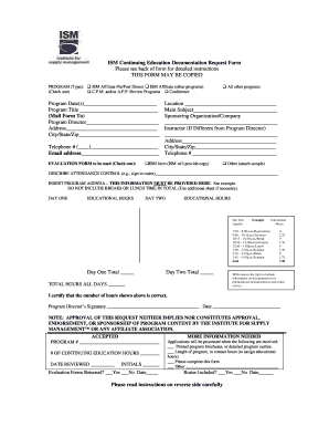 ISM Continuing Education Documentation Request Form